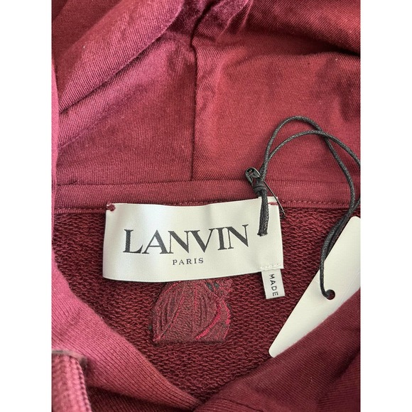 NWT LANVIN Paris Cotton Hoodie Men Maison Logo Print sweatshirt Large Garnet Red - Picture 3 of 9